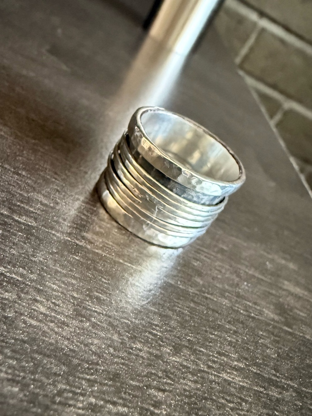 Hammered Sterling Silver Multi-Band Spinner Ring, Size 8